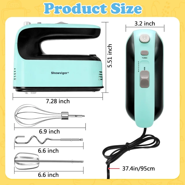 Alt view image 3 of 7 - Electric Hand mixer - Adjustable Speed 300W Handheld Mixer Electric Whisk with 5 Stainless Steel Accessories, Turbo Boost/Self-Control Speed + Eject Button Food Beater for Cakes Eggs