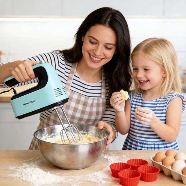 Alt view image 2 of 7 - Electric Hand mixer - Adjustable Speed 300W Handheld Mixer Electric Whisk with 5 Stainless Steel Accessories, Turbo Boost/Self-Control Speed + Eject Button Food Beater for Cakes Eggs