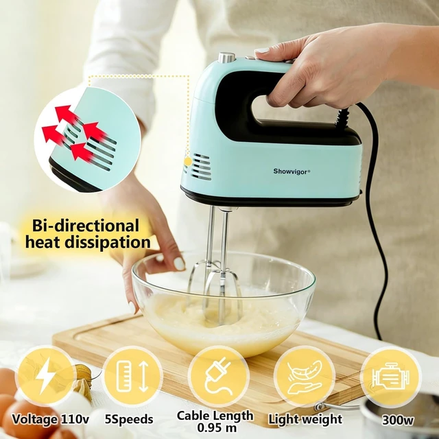 Alt view image 5 of 7 - Electric Hand mixer - Adjustable Speed 300W Handheld Mixer Electric Whisk with 5 Stainless Steel Accessories, Turbo Boost/Self-Control Speed + Eject Button Food Beater for Cakes Eggs