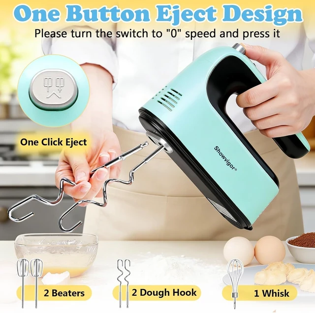 Alt view image 6 of 7 - Electric Hand mixer - Adjustable Speed 300W Handheld Mixer Electric Whisk with 5 Stainless Steel Accessories, Turbo Boost/Self-Control Speed + Eject Button Food Beater for Cakes Eggs