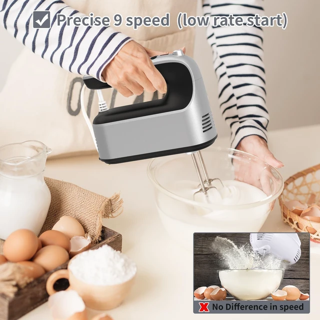 Alt view image 4 of 7 - 9-Speed Digital Hand Mixer Electric, 400W Powerful DC Motor, Hand Mixer Electric Handheld with Snap-On Storage Case, 5 Stainless Steel Accessories, Beaters, Dough Hooks, Whisk(Silvery Black)