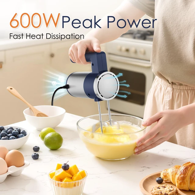 Alt view image 2 of 7 - 600W Hand Mixer, 5-Speed Electric Hand Held Mixer for Baking, Lightweight Stainless Steel Hand Beaters *2 & Dough Hooks*2 with Eject Button, Kitchen Mixer for Cream, Cookies, Dough