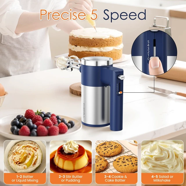 Alt view image 3 of 7 - 600W Hand Mixer, 5-Speed Electric Hand Held Mixer for Baking, Lightweight Stainless Steel Hand Beaters *2 & Dough Hooks*2 with Eject Button, Kitchen Mixer for Cream, Cookies, Dough
