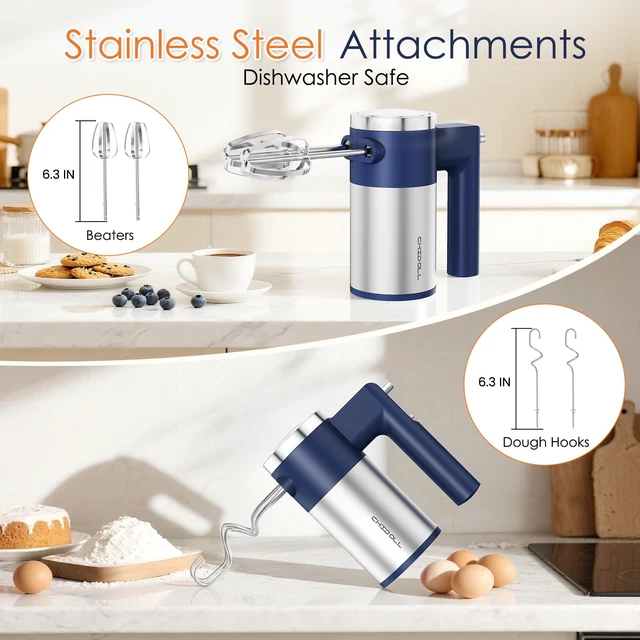 Alt view image 5 of 7 - 600W Hand Mixer, 5-Speed Electric Hand Held Mixer for Baking, Lightweight Stainless Steel Hand Beaters *2 & Dough Hooks*2 with Eject Button, Kitchen Mixer for Cream, Cookies, Dough