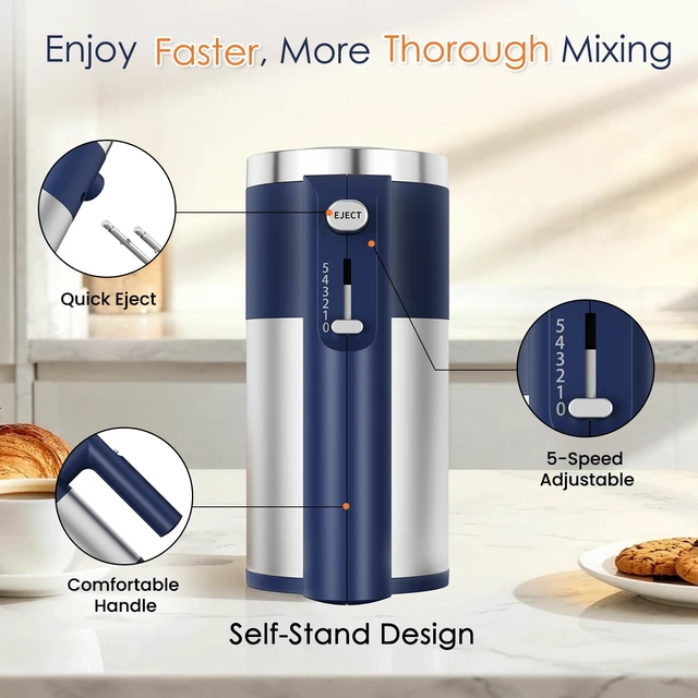 Alt view image 6 of 7 - 600W Hand Mixer, 5-Speed Electric Hand Held Mixer for Baking, Lightweight Stainless Steel Hand Beaters *2 & Dough Hooks*2 with Eject Button, Kitchen Mixer for Cream, Cookies, Dough