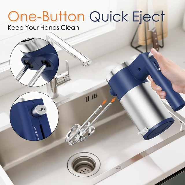 Alt view image 4 of 7 - 600W Hand Mixer, 5-Speed Electric Hand Held Mixer for Baking, Lightweight Stainless Steel Hand Beaters *2 & Dough Hooks*2 with Eject Button, Kitchen Mixer for Cream, Cookies, Dough