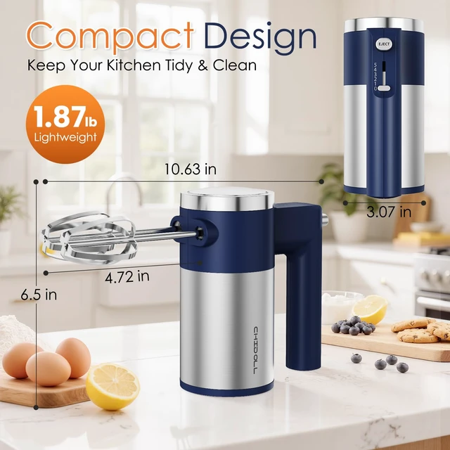 Alt view image 7 of 7 - 600W Hand Mixer, 5-Speed Electric Hand Held Mixer for Baking, Lightweight Stainless Steel Hand Beaters *2 & Dough Hooks*2 with Eject Button, Kitchen Mixer for Cream, Cookies, Dough