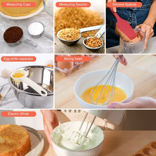 Alt view image 4 of 6 - 7-Speed Electric Hand Mixer,5 Large Mixing Bowls Set,Handheld Mixers with Whisks Beater,Stainless Steel Metal Nesting Bowl Measuring Cups Spoons Kitchen Cake Blender for Prep Baking Supplies