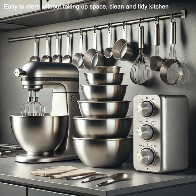 Alt view image 3 of 6 - 7-Speed Electric Hand Mixer,5 Large Mixing Bowls Set,Handheld Mixers with Whisks Beater,Stainless Steel Metal Nesting Bowl Measuring Cups Spoons Kitchen Cake Blender for Prep Baking Supplies