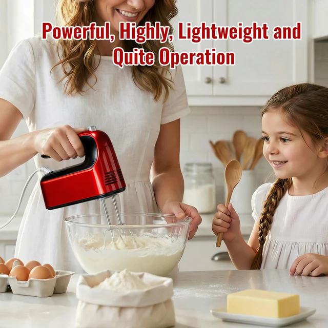 Alt view image 3 of 7 - Hand Mixer Electric, 9 Speed 400W Handheld Mixer with Digital, Touch Button, Turbo, Snop-On Storage Case, 5 Stainless Steel Accessories, Hand Mixer Electric Handheld for Cake, Cookie, Egg (Red)