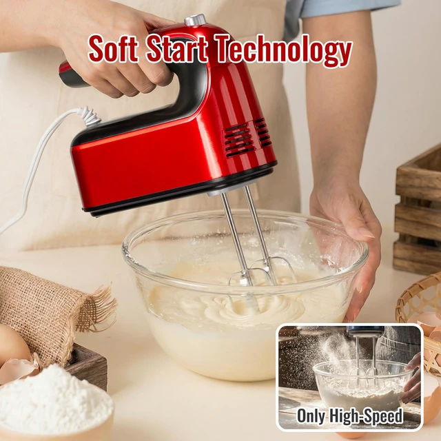 Alt view image 4 of 7 - Hand Mixer Electric, 9 Speed 400W Handheld Mixer with Digital, Touch Button, Turbo, Snop-On Storage Case, 5 Stainless Steel Accessories, Hand Mixer Electric Handheld for Cake, Cookie, Egg (Red)
