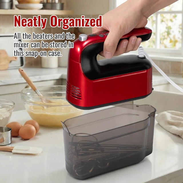 Alt view image 5 of 7 - Hand Mixer Electric, 9 Speed 400W Handheld Mixer with Digital, Touch Button, Turbo, Snop-On Storage Case, 5 Stainless Steel Accessories, Hand Mixer Electric Handheld for Cake, Cookie, Egg (Red)