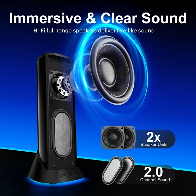 Alt view image 2 of 6 - Computer Speakers for Desktop PC, Plug-and-Play RGB PC Speakers | Dual Passive Radiators for Balanced Sound, 9 RGB LED Lights, USB Power & 3.5mm AUX Audio Speakers for Monitor, Laptop&Desktop