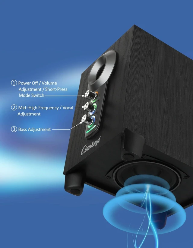 Alt view image 3 of 5 - LED Computer Speakers with Subwoofer 2.1 PC Speakers | Bass/Treble Adjust, 10W+3W×2 Stereo Sound, Bluetooth 6.0 & AUX Input, USB Powered LED Compact Design for Desktop Laptop
