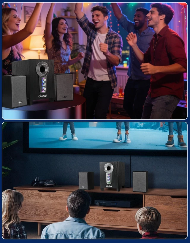 Alt view image 4 of 5 - LED Computer Speakers with Subwoofer 2.1 PC Speakers | Bass/Treble Adjust, 10W+3W×2 Stereo Sound, Bluetooth 6.0 & AUX Input, USB Powered LED Compact Design for Desktop Laptop