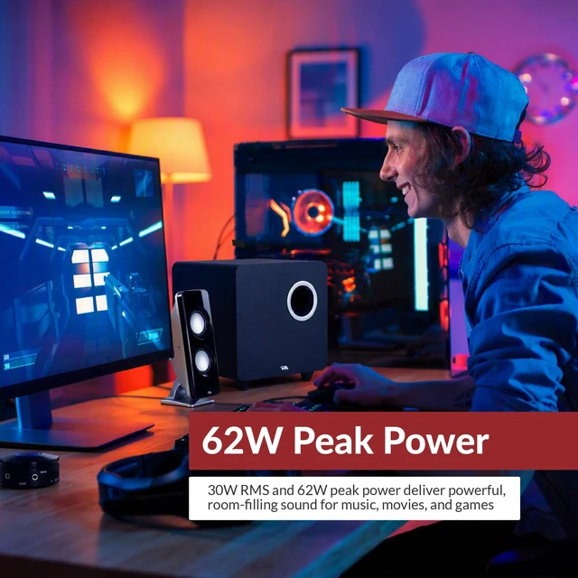 Alt view image 2 of 7 - CA-3610 2.1 Multimedia Speaker System with Subwoofer, 62 Watts Peak Power, Strong Bass, Perfect for Music, Movies, and Games