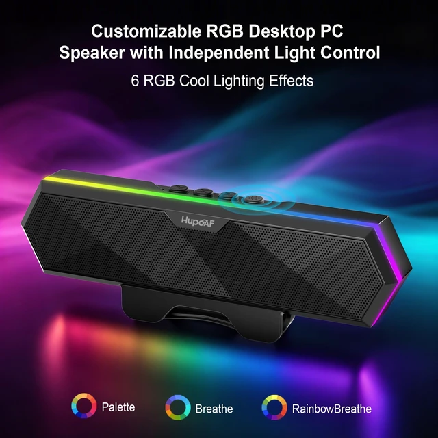 Alt view image 5 of 7 - Computer Speakers for Desktop PC, Clip-On Monitor Speaker, Cool RGB Lights | External Speakers for Laptop, USB Plug-and-Play, Stereo Loud Sound, Deep Bass, Mini Soundbar for PC/Desktop, Easy Controls