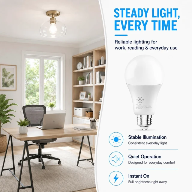 Alt view image 4 of 6 - 6 Pack A19 LED Bulbs, 60W Equivalent, Daylight White 5000K | 800LM, E26 Standard Base, 9W Energy Saving Light Bulbs, Non-Dimmable, UL Listed, Replacement Lighting for Home and Office