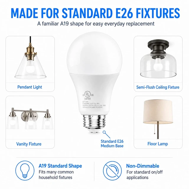 Alt view image 6 of 6 - 6 Pack A19 LED Bulbs, 60W Equivalent, Daylight White 5000K | 800LM, E26 Standard Base, 9W Energy Saving Light Bulbs, Non-Dimmable, UL Listed, Replacement Lighting for Home and Office