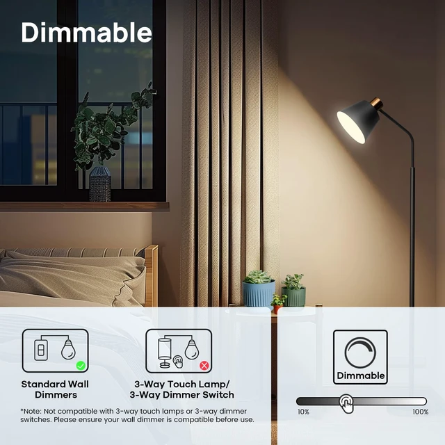 Alt view image 5 of 7 - A19 LED Light Bulbs Dimmable, 60W Equivalent, 3000K, 5 Packs | 9W 800 Lumens, Warm White, E26 Standard Base, UL Listed, Lighting for Bedroom Living Room Home Office