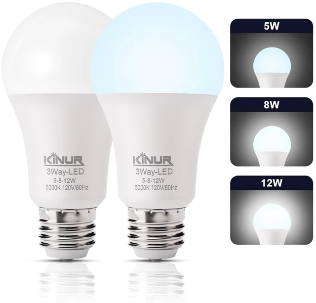 Main image of LED 3-Way Light Bulbs 30/70/100 Watt Equivalent, 5000K Daylight, A19 E26 Base, 500lm-800lm-1200lm, 3-Way Dimmable Light Bulbs for Reading, Living Room, Office, Kitchen (2 Pack)