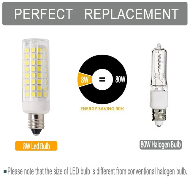 Alt view image 6 of 7 - E11 Mini Candelabra led,Dimmable 8W,80W Halogen Bulb Replacement,E11 Led Bulb,800LM,AC110V-130V,JD T3/T4,White 6000k,for Indoor Decorative Lighting(2 Packs)