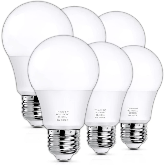Main image of 6 Pack A19 LED Light Bulbs 60W Equivalent Soft White 3000K | Efficient 9W Energy Saving LED Bulb, Standard E26 Base, Bright Lightbulb 800LM, CRI85+, Non-Dimmable, Bedroom Living Room