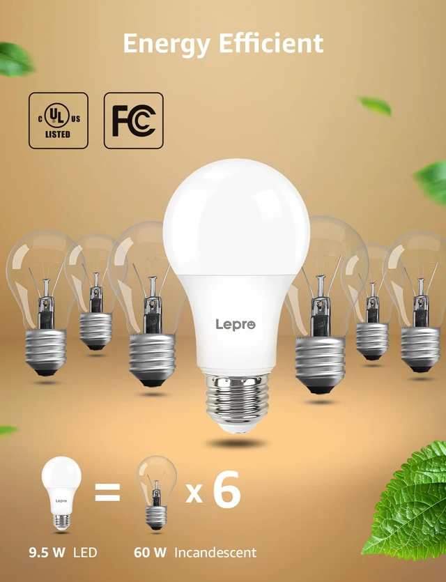 Alt view image 5 of 7 - A19 E26 Dimmable LED Light Bulbs 9.5W 800 Lumens Soft White 6 Pack | Brightness Adjustable,60W equivalent,Home lighting upgrade,Energy saving,80 CRI,Living room,Bedroom,Kitchen,Dinning room,lamp