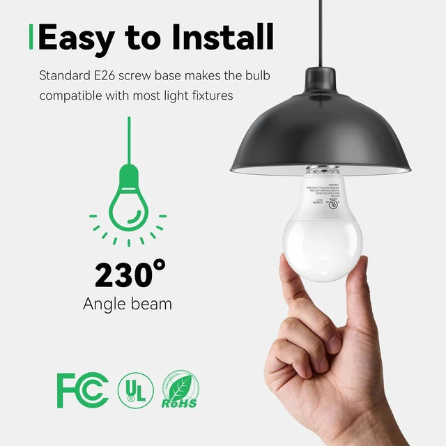 Alt view image 4 of 7 - 6 Pack LED Light Bulbs 60 Watt Equivalent, Natural White 4000K A19 | Efficient 9W, E26 Standard Base, 800 LM Energy Saving Lightbulbs for Home Bedroom Living Room Office, Non-Dimmable, UL Listed