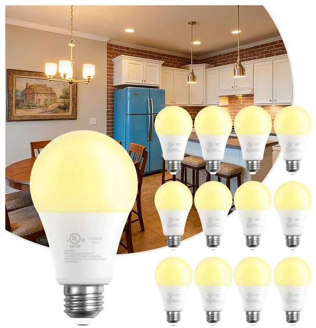 Main image of A19 LED Light Bulbs, 60 Watt Equivalent LED Bulbs, Long Lifespan High Brightness 800LM Warm White 2700K, E26 Standard Base Light Bulbs for Home Bedroom Office, Non-Dimmable, 12 Pack