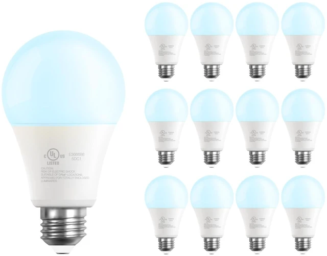 Main image of A19 LED Light Bulbs, 60 Watt Equivalent LED Bulbs, Long Lifespan High Brightness 800LM Daylight White 5000K, E26 Standard Base Light Bulbs for Home Bedroom Office, Non-Dimmable, 12 Pack