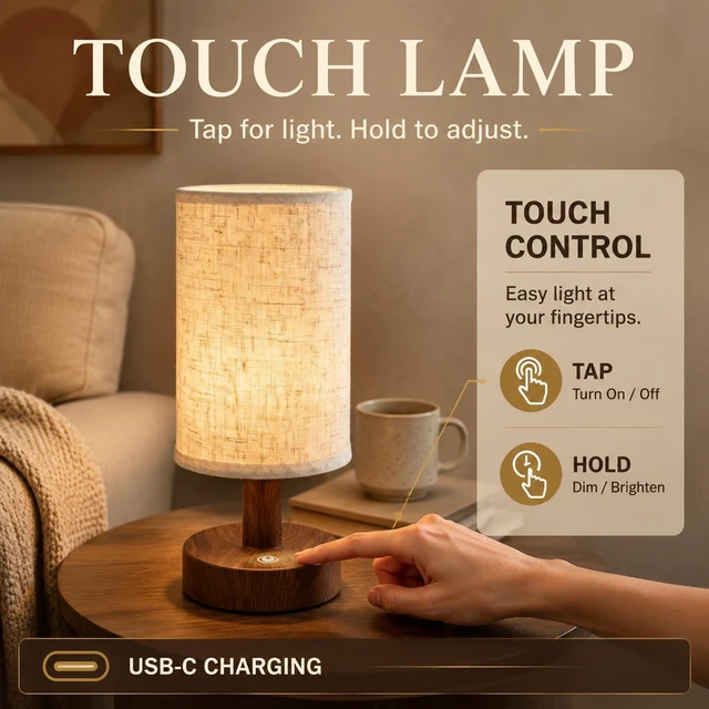 Alt view image 2 of 7 - Mini Cordless Bedside Lamp, Touch Rechargeable LED Night Light | Minimalist Portable Lamp, 3 Color Modes, Stepless Dimmable, 4000mAh Battery, Decor for Bedroom & Living Room