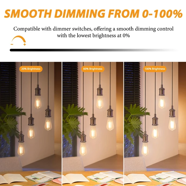Alt view image 3 of 7 - Dimmable Vintage LED Edison Bulbs 60W Equivalent, 6-Pack 6W 800LM Bright ST58 2700K Warm White Antique LED Filament Bulbs, E26 Medium Base, 90+ CRI, Clear Glass Decorative Light Bulbs for Home, Office