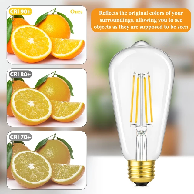 Alt view image 4 of 7 - Dimmable Vintage LED Edison Bulbs 60W Equivalent, 6-Pack 6W 800LM Bright ST58 2700K Warm White Antique LED Filament Bulbs, E26 Medium Base, 90+ CRI, Clear Glass Decorative Light Bulbs for Home, Office