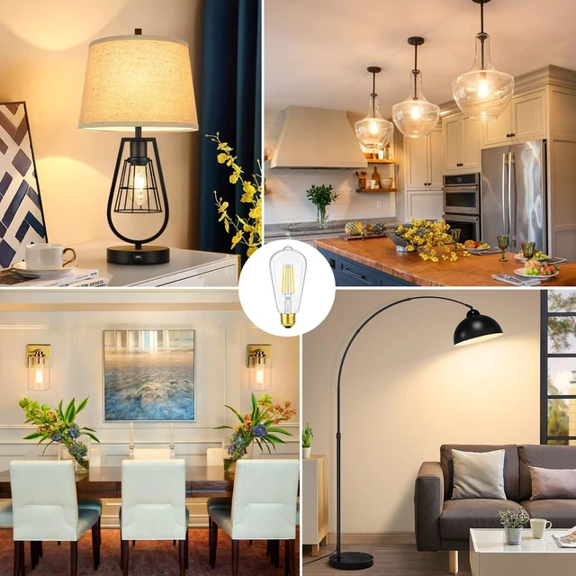 Alt view image 7 of 7 - Dimmable Vintage LED Edison Bulbs 60W Equivalent, 6-Pack 6W 800LM Bright ST58 2700K Warm White Antique LED Filament Bulbs, E26 Medium Base, 90+ CRI, Clear Glass Decorative Light Bulbs for Home, Office
