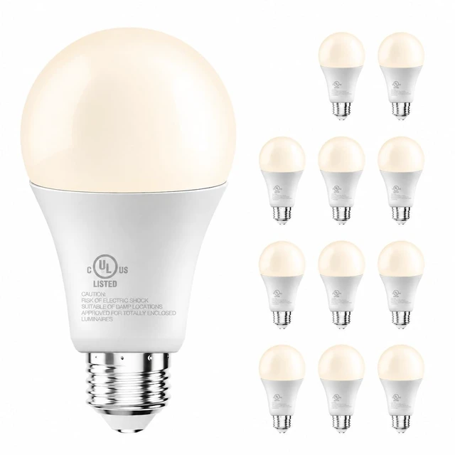 Main image of 12 Pack A19 LED Bulbs, 60W Equivalent, Warm White 2700K | 800LM, E26 Standard Base, 9W Energy Saving Light Bulbs, Non-Dimmable, UL Listed, Replacement Lighting for Home and Office
