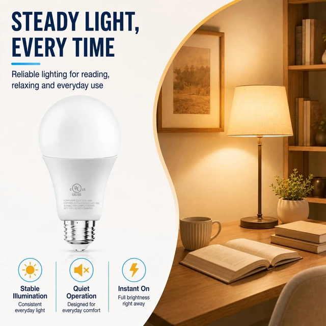 Alt view image 4 of 6 - 12 Pack A19 LED Bulbs, 60W Equivalent, Warm White 2700K | 800LM, E26 Standard Base, 9W Energy Saving Light Bulbs, Non-Dimmable, UL Listed, Replacement Lighting for Home and Office