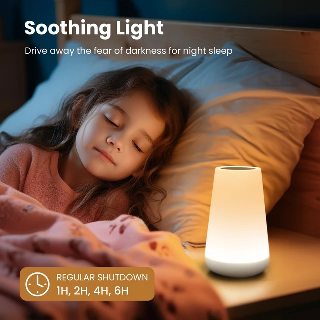 Alt view image 4 of 7 - Telecontrol Night Light Touch Lamp: 13 Colors, 5 Brightness, White | TableBedside Lamp 1500mAh USB Rechargeable - 3 Lighting Modes, 1/2/4/6H Auto - Off For Nursery & Bedroom & Camping