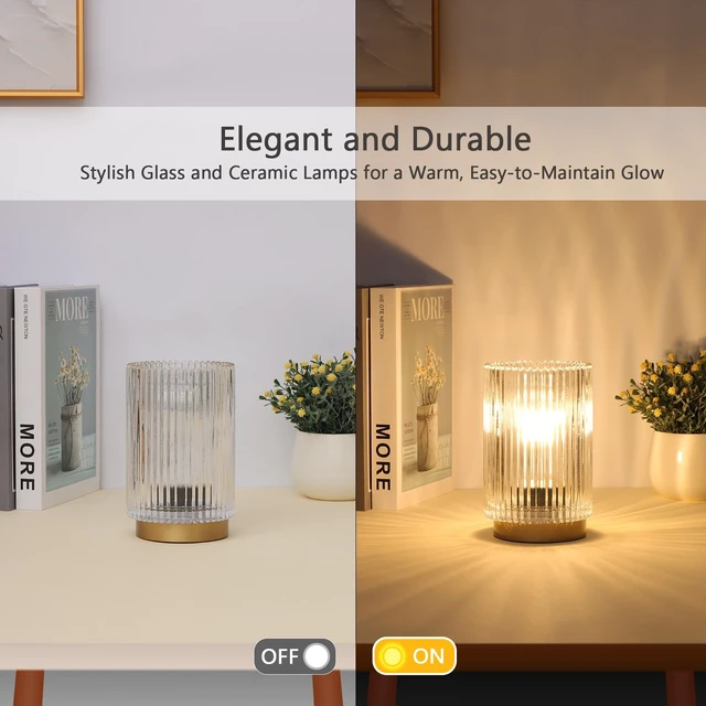 Alt view image 3 of 7 - Cordless Table Lamp with Timer, Bedside Lamps with LED Warm Light | 3AAA Battery Operated, Glass Small Desk Lamp for Bedroom, Bathroom, Living Room, Home Decor