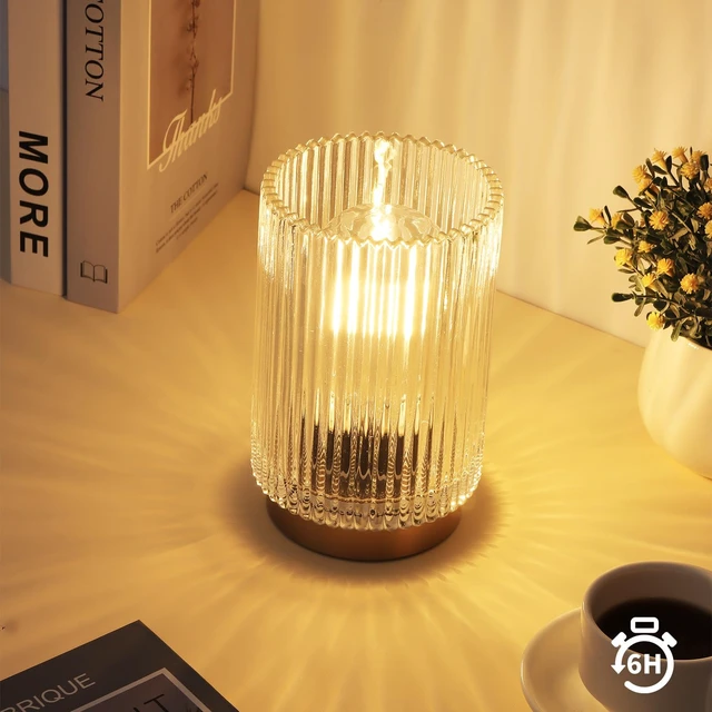 Alt view image 4 of 7 - Cordless Table Lamp with Timer, Bedside Lamps with LED Warm Light | 3AAA Battery Operated, Glass Small Desk Lamp for Bedroom, Bathroom, Living Room, Home Decor