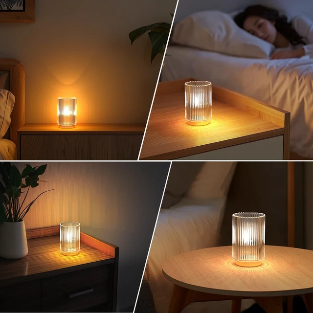 Alt view image 6 of 7 - Cordless Table Lamp with Timer, Bedside Lamps with LED Warm Light | 3AAA Battery Operated, Glass Small Desk Lamp for Bedroom, Bathroom, Living Room, Home Decor