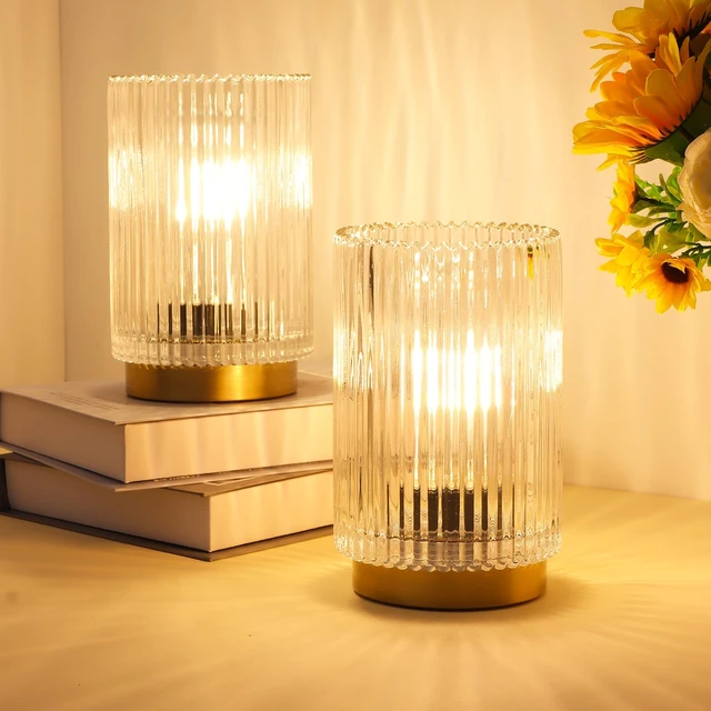 Alt view image 7 of 7 - Cordless Table Lamp with Timer, Bedside Lamps with LED Warm Light | 3AAA Battery Operated, Glass Small Desk Lamp for Bedroom, Bathroom, Living Room, Home Decor