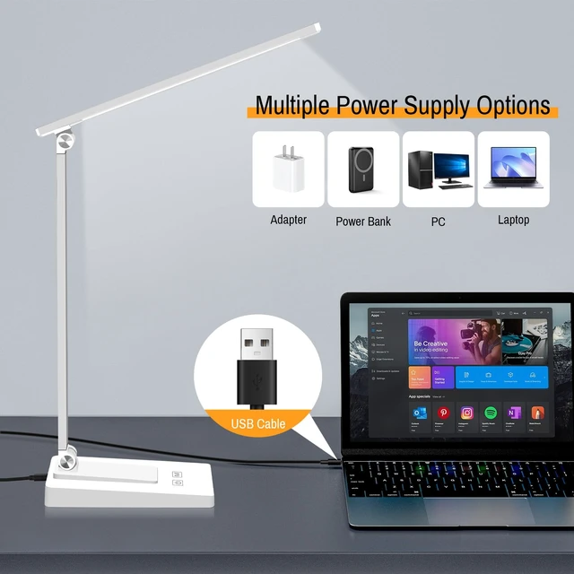 Alt view image 5 of 7 - Rechargeable LED Desk Lamp, 5 Color Modes with 5 Brightness | 800LM 2600mAh Reading Table Lamp, Aluminum Bedside Lamp with USB Charging Port for Study Home Office, White