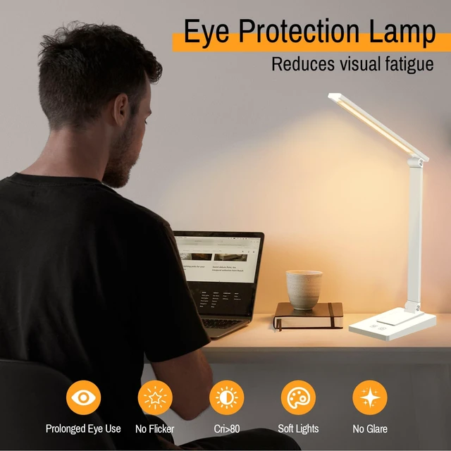 Alt view image 7 of 7 - Rechargeable LED Desk Lamp, 5 Color Modes with 5 Brightness | 800LM 2600mAh Reading Table Lamp, Aluminum Bedside Lamp with USB Charging Port for Study Home Office, White