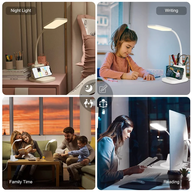 Alt view image 7 of 7 - LED Desk Lamp with 10W Wireless Charging & Pen Holder, Snow White | CRI 95, 800LM, Stepless Dimming, 3 Modes, 360°Flexible Arm, Touch, Study Table Lamp for Home Office, Dorm Room, with Adapter