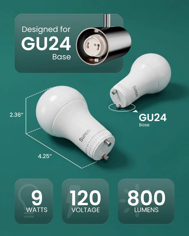 Alt view image 2 of 7 - 10 Pack A19 GU24 LED Light Bulbs, 2 Prong, 9W=60W, 2700K, Dimmable | 800LM, Soft White, Twist Lock Pin Base, For Lamps, Sconces, Ceiling Fixtures, Instant On