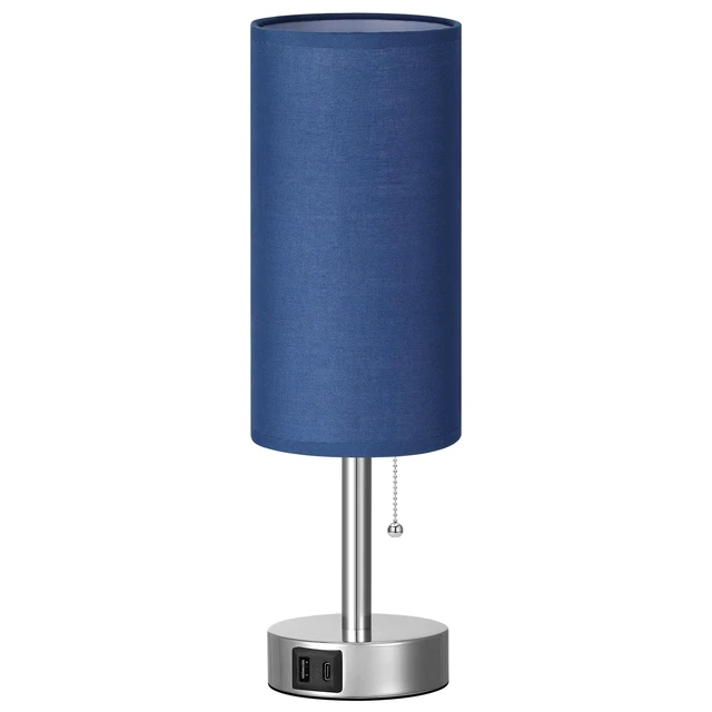Alt view image 7 of 7 - Blue Bedside Table Lamp for Bedroom - Small Nightstand Lamp for Girls | 3 Color Temp, USB A+C Ports, LED Bulb Included, Navy Blue Fabric Shade, Sleek Silver Metal Base, 14" Desk Lamp for Kids Dorm
