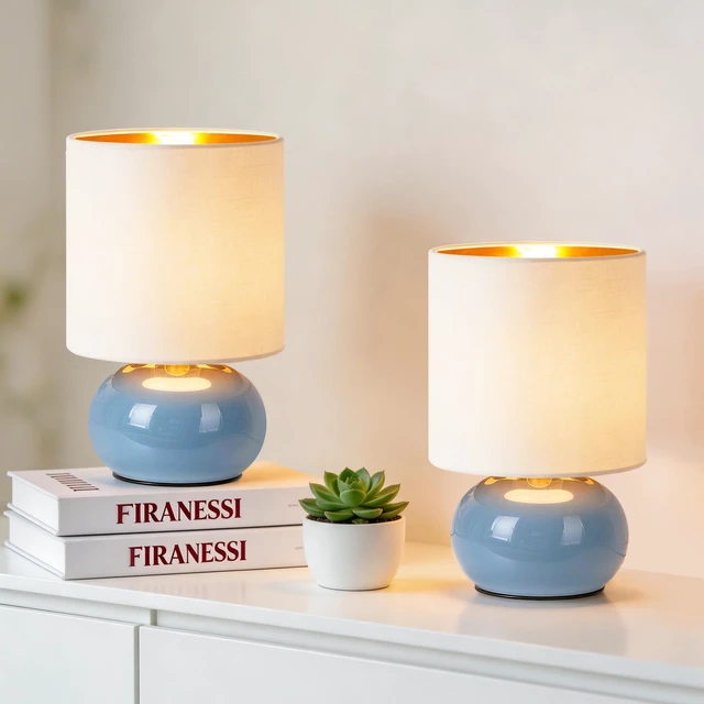 Main image of Ceramic Table Lamps Set of 2, Modern Classic Bedside Lamps for Nightstand, Small Table Lamp for Bedroom Living Room Desk End Table(Blue)