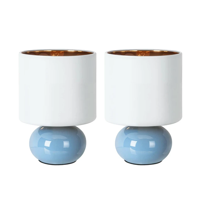 Alt view image 2 of 7 - Ceramic Table Lamps Set of 2, Modern Classic Bedside Lamps for Nightstand, Small Table Lamp for Bedroom Living Room Desk End Table(Blue)