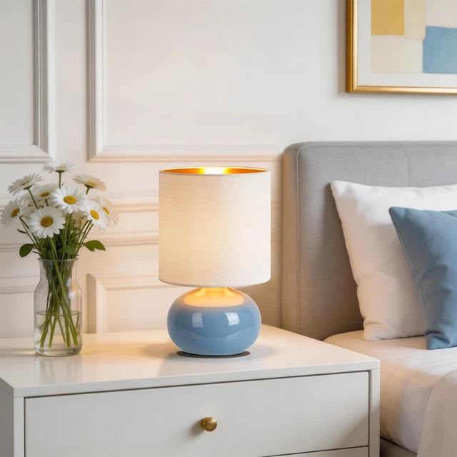 Alt view image 5 of 7 - Ceramic Table Lamps Set of 2, Modern Classic Bedside Lamps for Nightstand, Small Table Lamp for Bedroom Living Room Desk End Table(Blue)